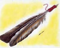 two redtied feathers